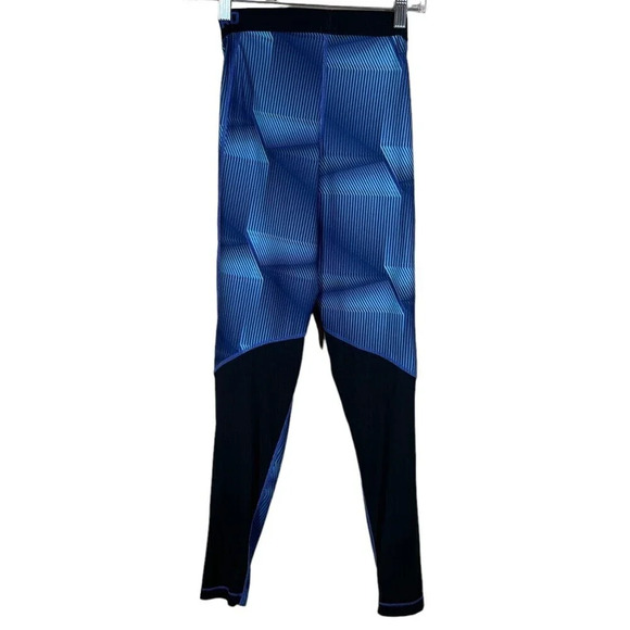 Nike Pro Dry Fit Blue & Black Pyramid Leggings Swoosh Logo Geometric Size S - Picture 2 of 8